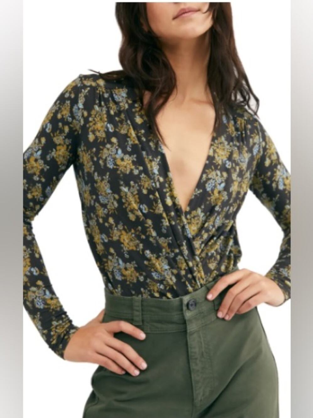 Intimately Free People Turnt Floral Print Long Sleeve Bodysuit Top Small